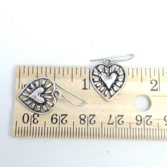 Vintage Silver Tone Dangle Heart Earrings, Radiant Puffy Design, Estate - Picture 4 of 6